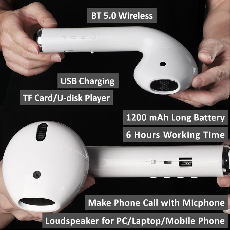 Wireless Earphone Shape Speaker, USB Charging Support Microphone FM Radio TF Card Wireless Loudspeaker, 360° Stereo Hifi Sound Portable Speaker,