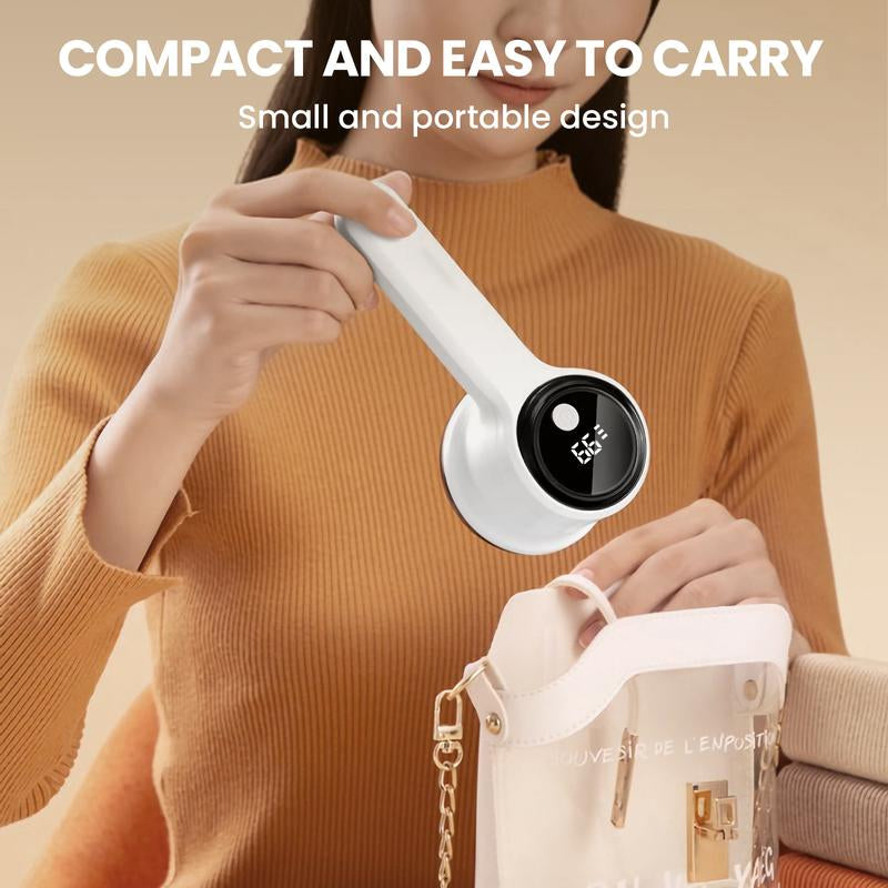 Rechargeable Lint Remover, Electric Fabric Shaver with LED Display and 2 Extra Blades for Clothes, Furniture, and Upholstery