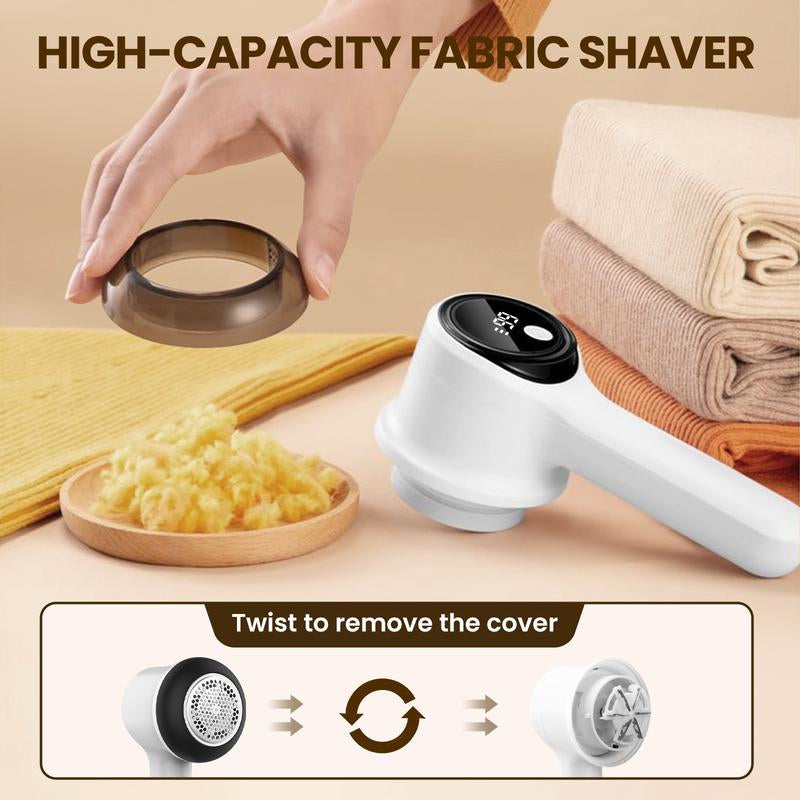 Rechargeable Lint Remover, Electric Fabric Shaver with LED Display and 2 Extra Blades for Clothes, Furniture, and Upholstery