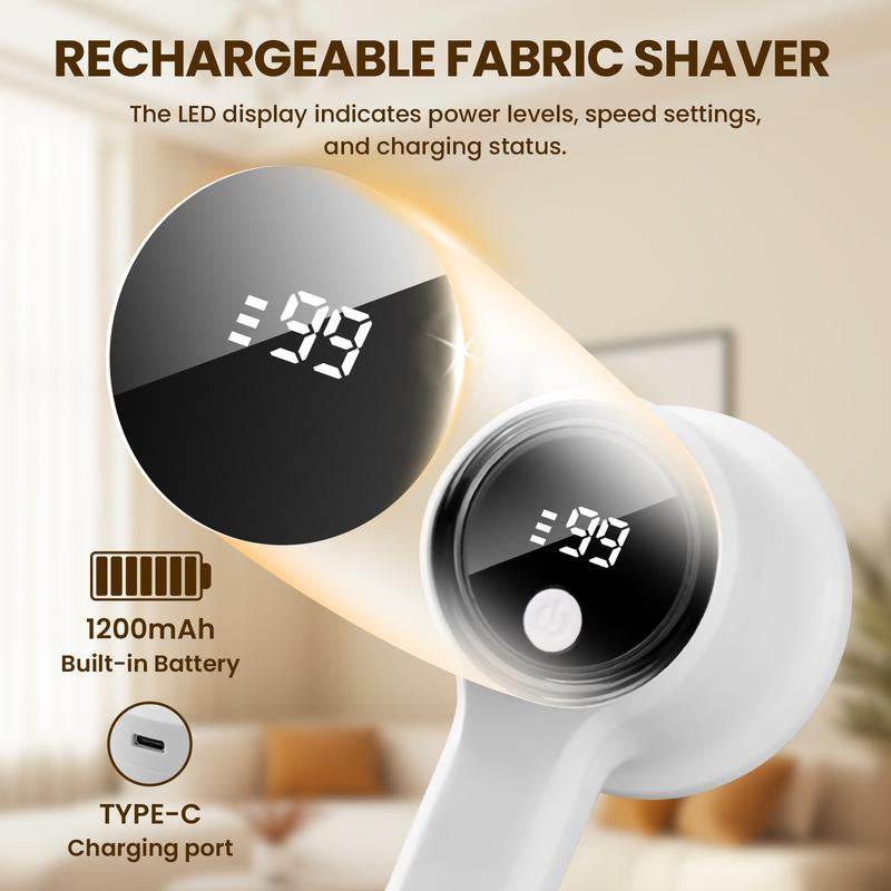 Rechargeable Lint Remover, Electric Fabric Shaver with LED Display and 2 Extra Blades for Clothes, Furniture, and Upholstery