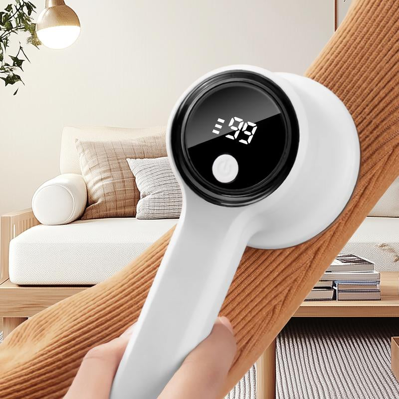 Rechargeable Lint Remover, Electric Fabric Shaver with LED Display and 2 Extra Blades for Clothes, Furniture, and Upholstery