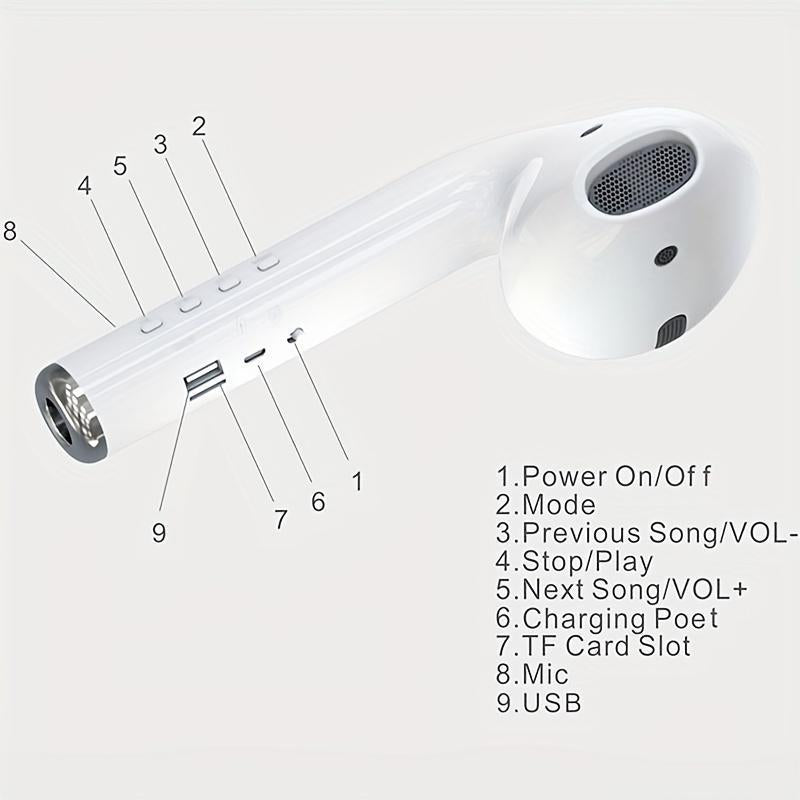 Wireless Earphone Shape Speaker, USB Charging Support Microphone FM Radio TF Card Wireless Loudspeaker, 360° Stereo Hifi Sound Portable Speaker,
