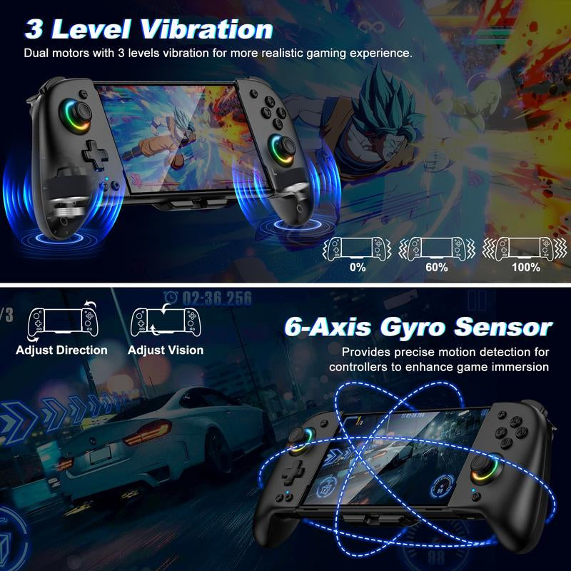 Wireless Pro Controller for Switch/Oled, Joypad with Full-Size Ergonomic Handheld Mode Controller/Battery/Rgb/Turbo/Programming