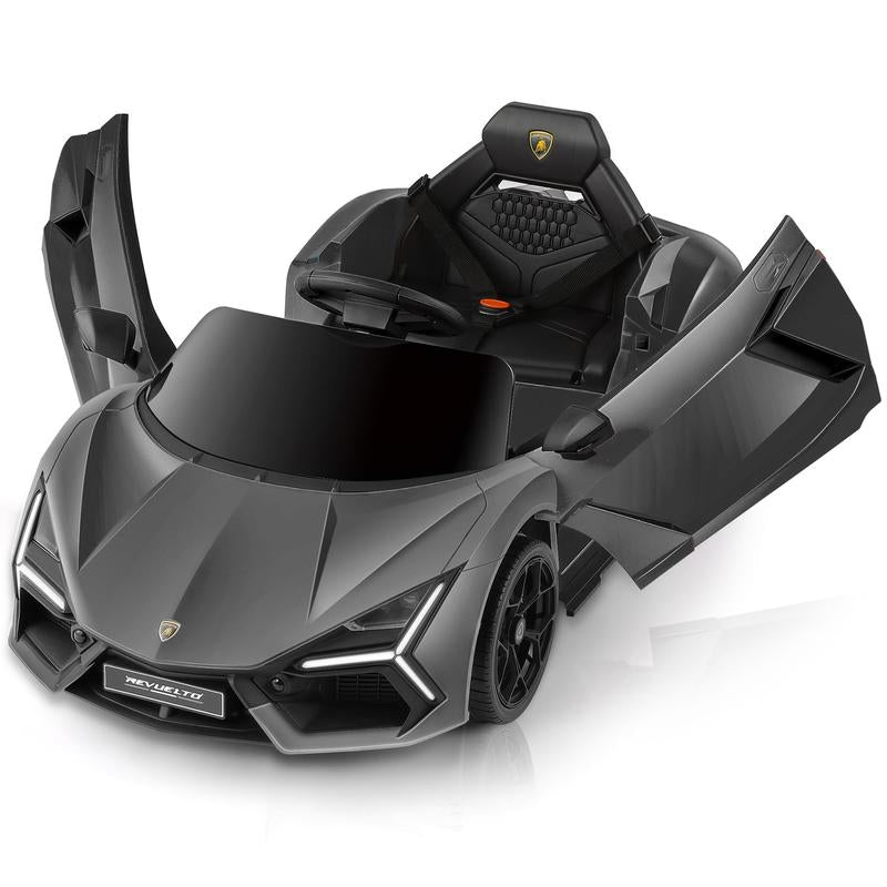 [Springtok] Licensed Lamborghini Ride-On Car – 12V Electric Car for Kids with Remote, Scissor Door, Bluetooth, LED Light, MP3 Player, Wide Seat
