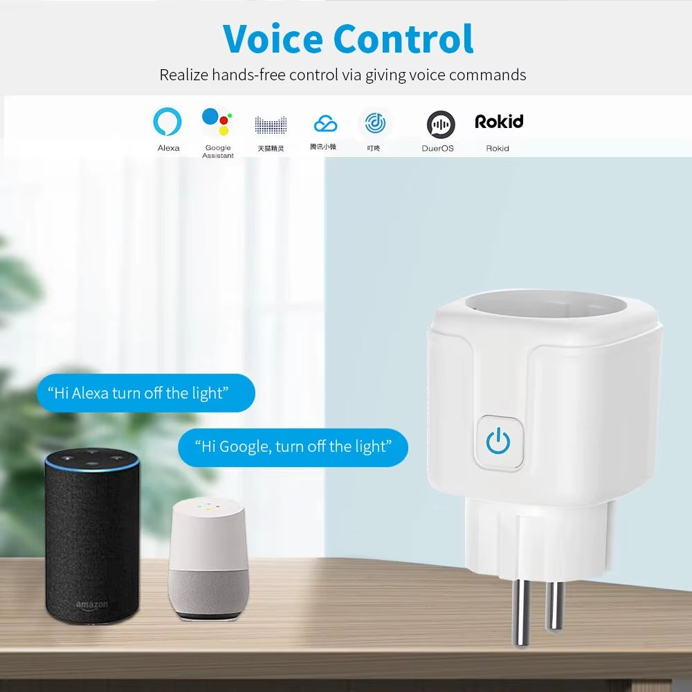 Tuya Smart Home Socket Wifi 20A EU Plug Outlet Remote Control Timer Power Monitor Support Voice Google Home Alexa