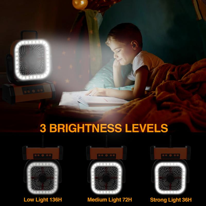 Multi-Functional Camping USB Portable Device with LED Light, 20000Mah Battery Powered, 360° Rotating Hook, Oscillating, Outdoor Travel Accessories Fan Head Multifunction Fans