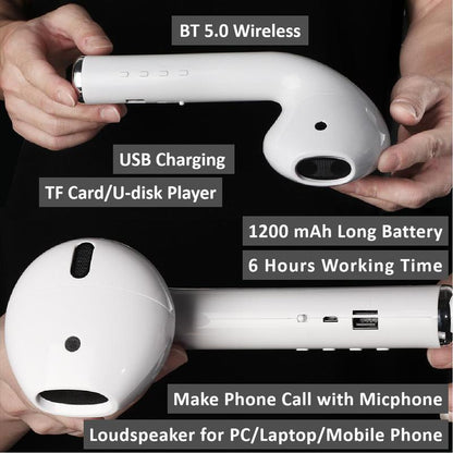 Wireless Earphone Shape Speaker, USB Charging Support Microphone FM Radio TF Card Wireless Loudspeaker, 360° Stereo Hifi Sound Portable Speaker,