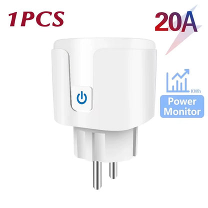 Tuya Smart Home Socket Wifi 20A EU Plug Outlet Remote Control Timer Power Monitor Support Voice Google Home Alexa
