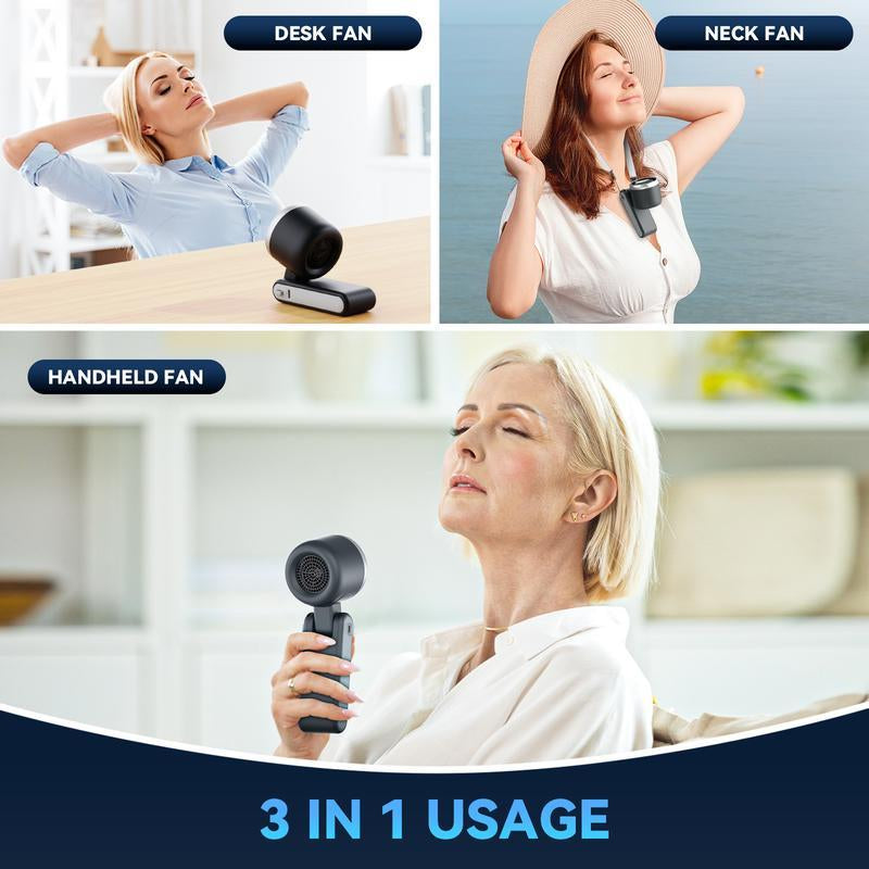 Sparkhq Portable Handheld Turbo Fan, 5 Speeds, <36Db, 4000Mah Battery Operated, up to 10 Working Hours, 3 in 1 Hand Fan Rechargeable with Air Turbo Tech Cooling Fan for Outdoor Activities, Travel, Working