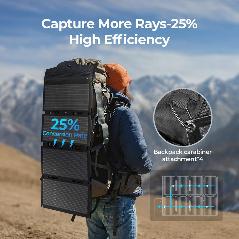 【Bougerv 100 Watt Fiberglass Portable Solar Panel for Juicego 240Wh Power Station】Foldable Solar Cell Solar Charger with USB Outputs for Phones,Ultra-Fast Charging for Outdoor, Camping, Hiking