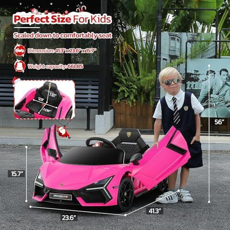 [Springtok] Licensed Lamborghini Ride-On Car – 12V Electric Car for Kids with Remote, Scissor Door, Bluetooth, LED Light, MP3 Player, Wide Seat