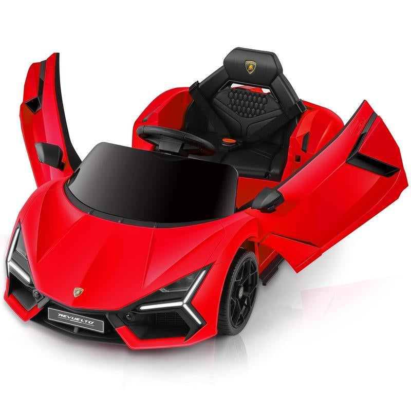 [Springtok] Licensed Lamborghini Ride-On Car – 12V Electric Car for Kids with Remote, Scissor Door, Bluetooth, LED Light, MP3 Player, Wide Seat