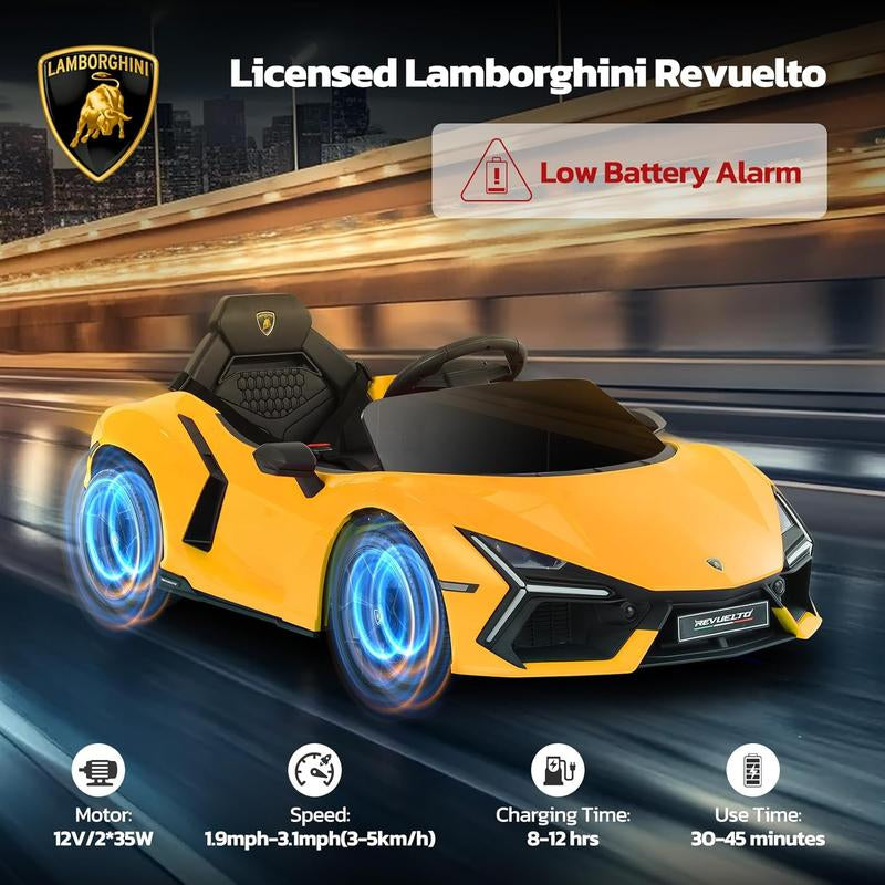 [Springtok] Licensed Lamborghini Ride-On Car – 12V Electric Car for Kids with Remote, Scissor Door, Bluetooth, LED Light, MP3 Player, Wide Seat