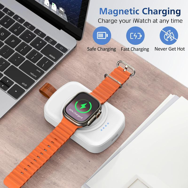 Portable Wireless Charger, 1 Count 1800Mah Rechargeable Power Bank for Watch, Watch Charger with Keychain for Apple Watch Series