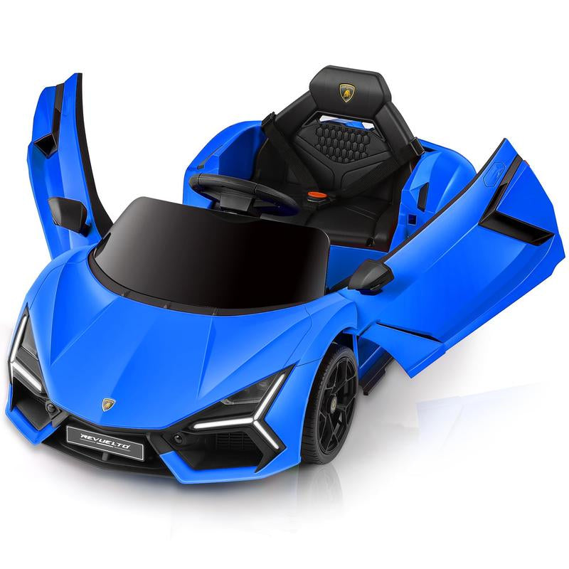 [Springtok] Licensed Lamborghini Ride-On Car – 12V Electric Car for Kids with Remote, Scissor Door, Bluetooth, LED Light, MP3 Player, Wide Seat