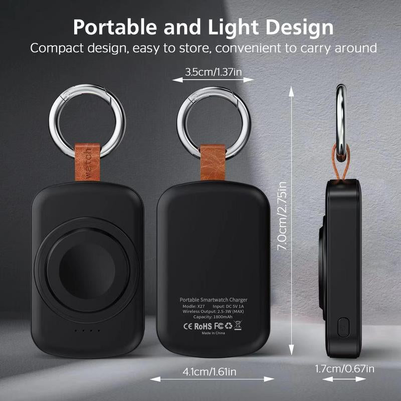Portable Wireless Charger, 1 Count 1800Mah Rechargeable Power Bank for Watch, Watch Charger with Keychain for Apple Watch Series