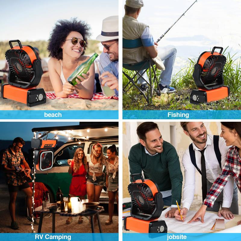 Multi-Functional Camping USB Portable Device with LED Light, 20000Mah Battery Powered, 360° Rotating Hook, Oscillating, Outdoor Travel Accessories Fan Head Multifunction Fans