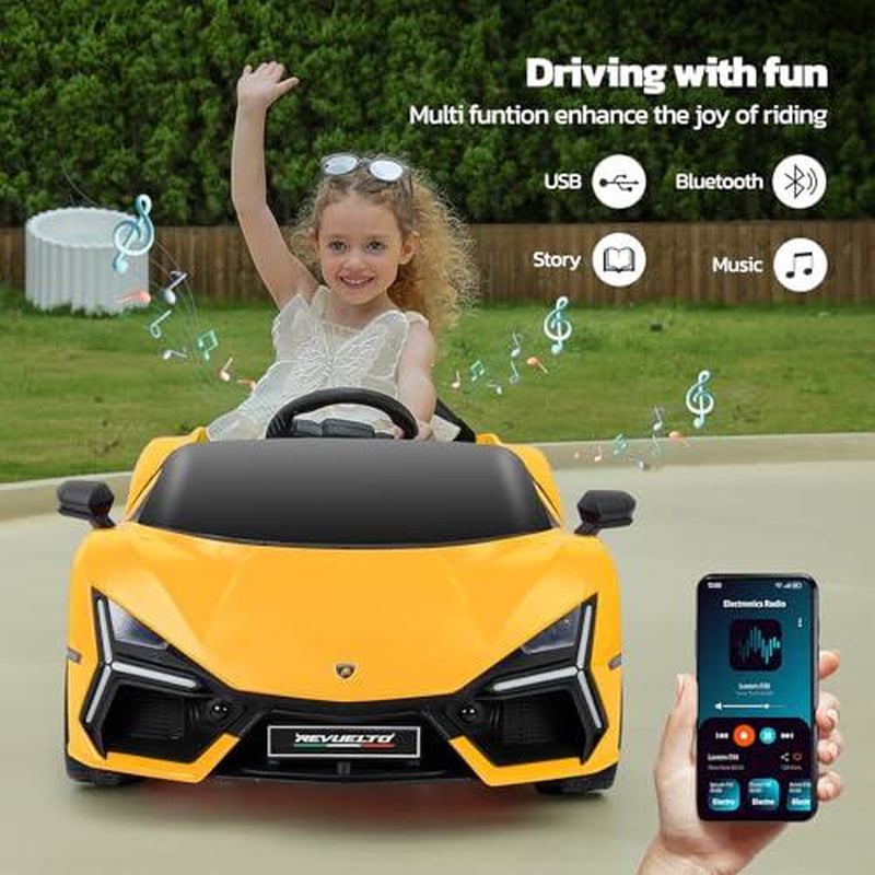 [Springtok] Licensed Lamborghini Ride-On Car – 12V Electric Car for Kids with Remote, Scissor Door, Bluetooth, LED Light, MP3 Player, Wide Seat