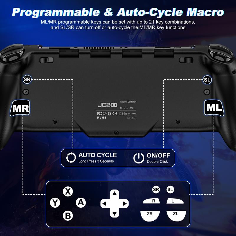 Wireless Pro Controller for Switch/Oled, Joypad with Full-Size Ergonomic Handheld Mode Controller/Battery/Rgb/Turbo/Programming