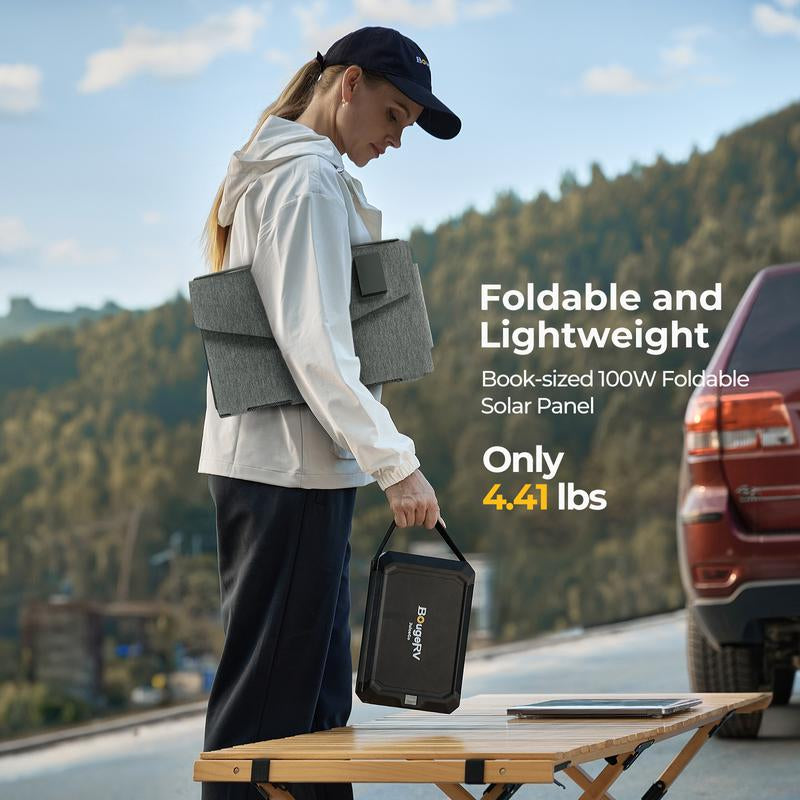 【Bougerv 100 Watt Fiberglass Portable Solar Panel for Juicego 240Wh Power Station】Foldable Solar Cell Solar Charger with USB Outputs for Phones,Ultra-Fast Charging for Outdoor, Camping, Hiking