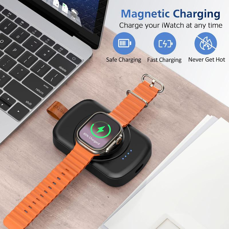 Portable Wireless Charger, 1 Count 1800Mah Rechargeable Power Bank for Watch, Watch Charger with Keychain for Apple Watch Series
