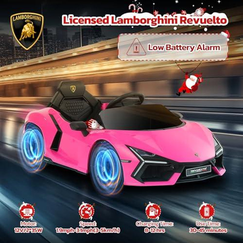 [Springtok] Licensed Lamborghini Ride-On Car – 12V Electric Car for Kids with Remote, Scissor Door, Bluetooth, LED Light, MP3 Player, Wide Seat