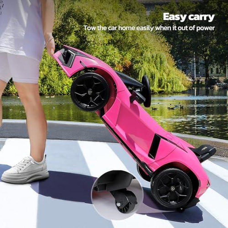 [Springtok] Licensed Lamborghini Ride-On Car – 12V Electric Car for Kids with Remote, Scissor Door, Bluetooth, LED Light, MP3 Player, Wide Seat