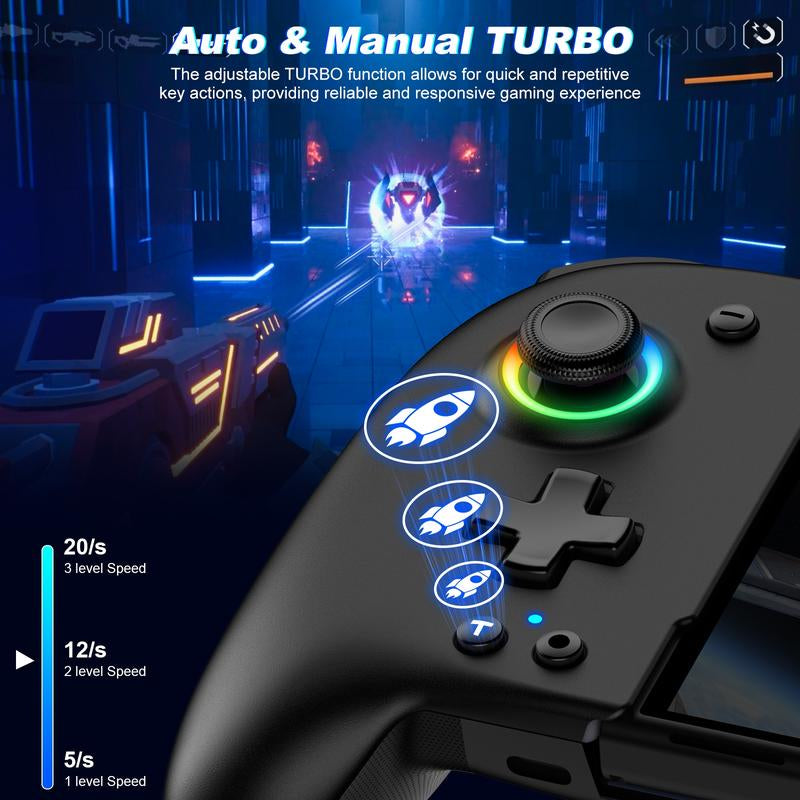 Wireless Pro Controller for Switch/Oled, Joypad with Full-Size Ergonomic Handheld Mode Controller/Battery/Rgb/Turbo/Programming