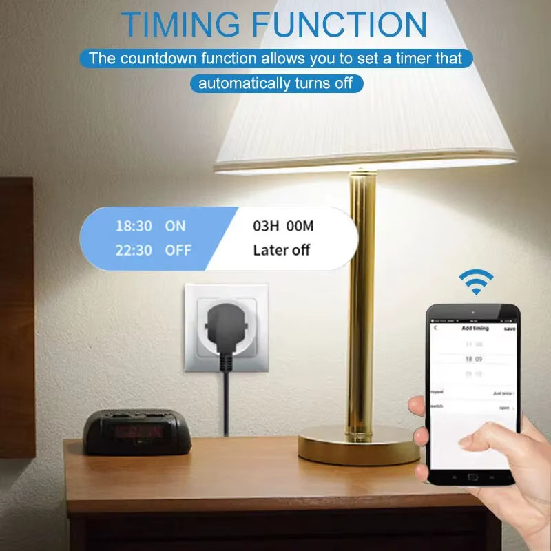 Tuya Smart Home Socket Wifi 20A EU Plug Outlet Remote Control Timer Power Monitor Support Voice Google Home Alexa