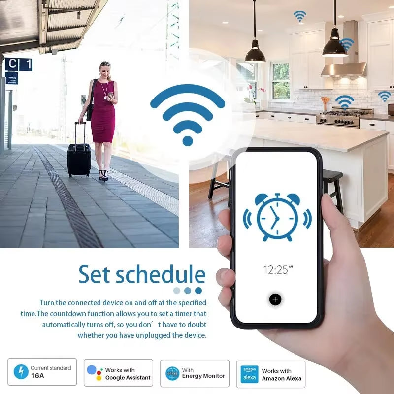 Tuya Smart Home Socket Wifi 20A EU Plug Outlet Remote Control Timer Power Monitor Support Voice Google Home Alexa