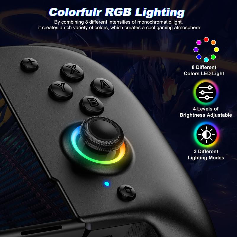 Wireless Pro Controller for Switch/Oled, Joypad with Full-Size Ergonomic Handheld Mode Controller/Battery/Rgb/Turbo/Programming