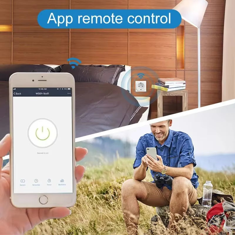 Tuya Smart Home Socket Wifi 20A EU Plug Outlet Remote Control Timer Power Monitor Support Voice Google Home Alexa