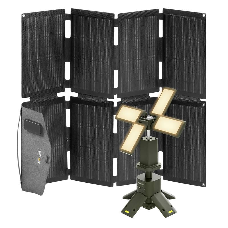 【Bougerv 100 Watt Fiberglass Portable Solar Panel for Juicego 240Wh Power Station】Foldable Solar Cell Solar Charger with USB Outputs for Phones,Ultra-Fast Charging for Outdoor, Camping, Hiking
