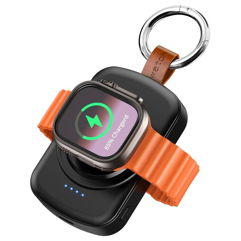 Portable Wireless Charger, 1 Count 1800Mah Rechargeable Power Bank for Watch, Watch Charger with Keychain for Apple Watch Series