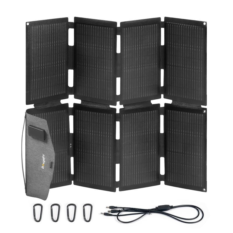 【Bougerv 100 Watt Fiberglass Portable Solar Panel for Juicego 240Wh Power Station】Foldable Solar Cell Solar Charger with USB Outputs for Phones,Ultra-Fast Charging for Outdoor, Camping, Hiking