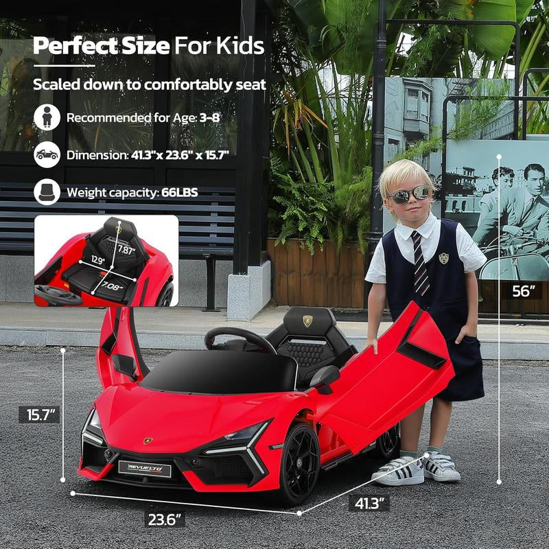 [Springtok] Licensed Lamborghini Ride-On Car – 12V Electric Car for Kids with Remote, Scissor Door, Bluetooth, LED Light, MP3 Player, Wide Seat