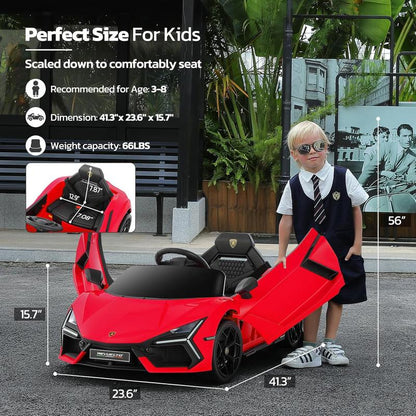 [Springtok] Licensed Lamborghini Ride-On Car – 12V Electric Car for Kids with Remote, Scissor Door, Bluetooth, LED Light, MP3 Player, Wide Seat