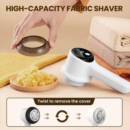 Rechargeable Lint Remover, Electric Fabric Shaver with LED Display and 2 Extra Blades for Clothes, Furniture, and Upholstery