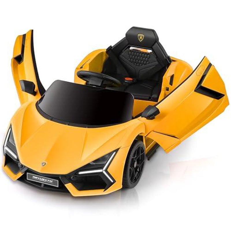 [Springtok] Licensed Lamborghini Ride-On Car – 12V Electric Car for Kids with Remote, Scissor Door, Bluetooth, LED Light, MP3 Player, Wide Seat