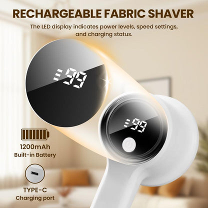 Rechargeable Lint Remover, Electric Fabric Shaver with LED Display and 2 Extra Blades for Clothes, Furniture, and Upholstery