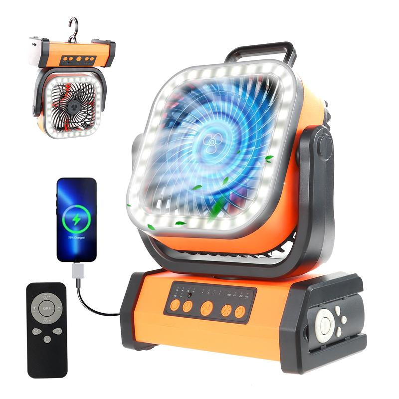 Multi-Functional Camping USB Portable Device with LED Light, 20000Mah Battery Powered, 360° Rotating Hook, Oscillating, Outdoor Travel Accessories Fan Head Multifunction Fans