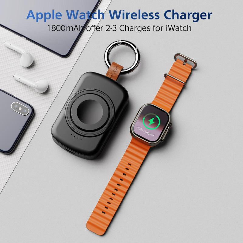 Portable Wireless Charger, 1 Count 1800Mah Rechargeable Power Bank for Watch, Watch Charger with Keychain for Apple Watch Series