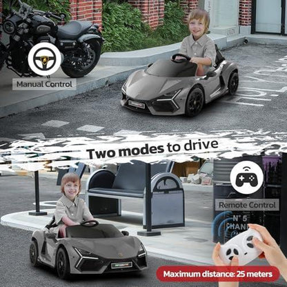 [Springtok] Licensed Lamborghini Ride-On Car – 12V Electric Car for Kids with Remote, Scissor Door, Bluetooth, LED Light, MP3 Player, Wide Seat