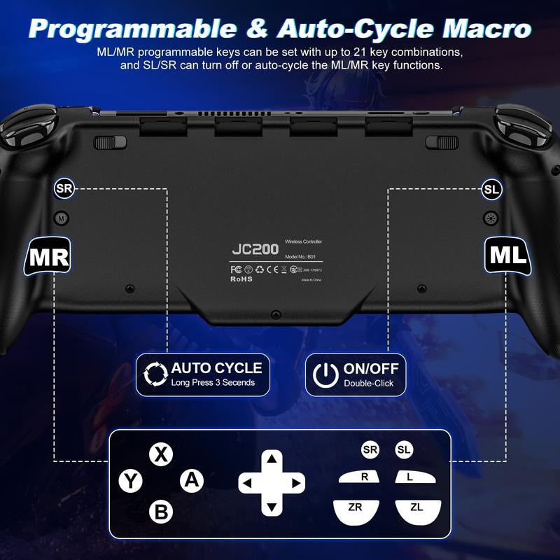 Wireless Pro Controller for Switch/Oled, Joypad with Full-Size Ergonomic Handheld Mode Controller/Battery/Rgb/Turbo/Programming
