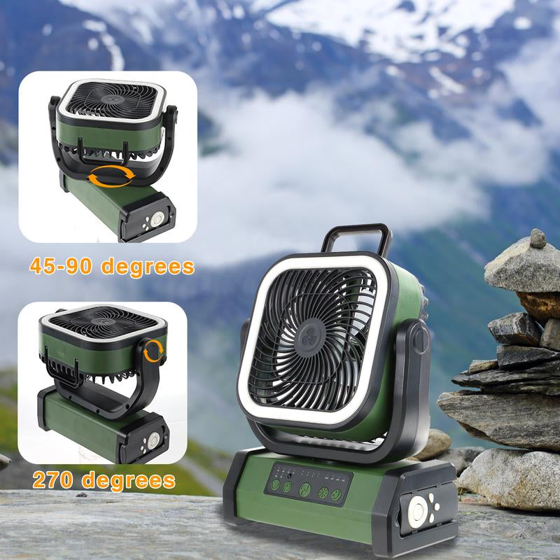 Multi-Functional Camping USB Portable Device with LED Light, 20000Mah Battery Powered, 360° Rotating Hook, Oscillating, Outdoor Travel Accessories Fan Head Multifunction Fans