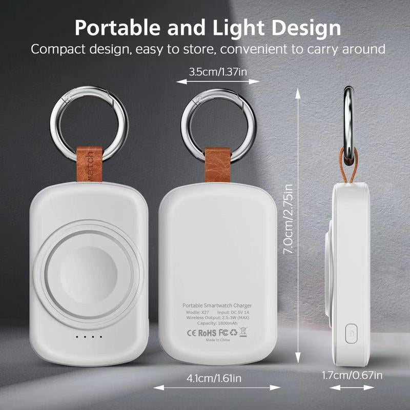 Portable Wireless Charger, 1 Count 1800Mah Rechargeable Power Bank for Watch, Watch Charger with Keychain for Apple Watch Series