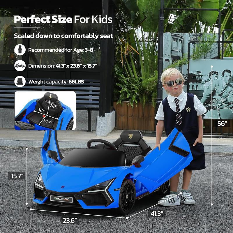 [Springtok] Licensed Lamborghini Ride-On Car – 12V Electric Car for Kids with Remote, Scissor Door, Bluetooth, LED Light, MP3 Player, Wide Seat
