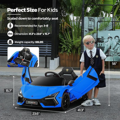 [Springtok] Licensed Lamborghini Ride-On Car – 12V Electric Car for Kids with Remote, Scissor Door, Bluetooth, LED Light, MP3 Player, Wide Seat